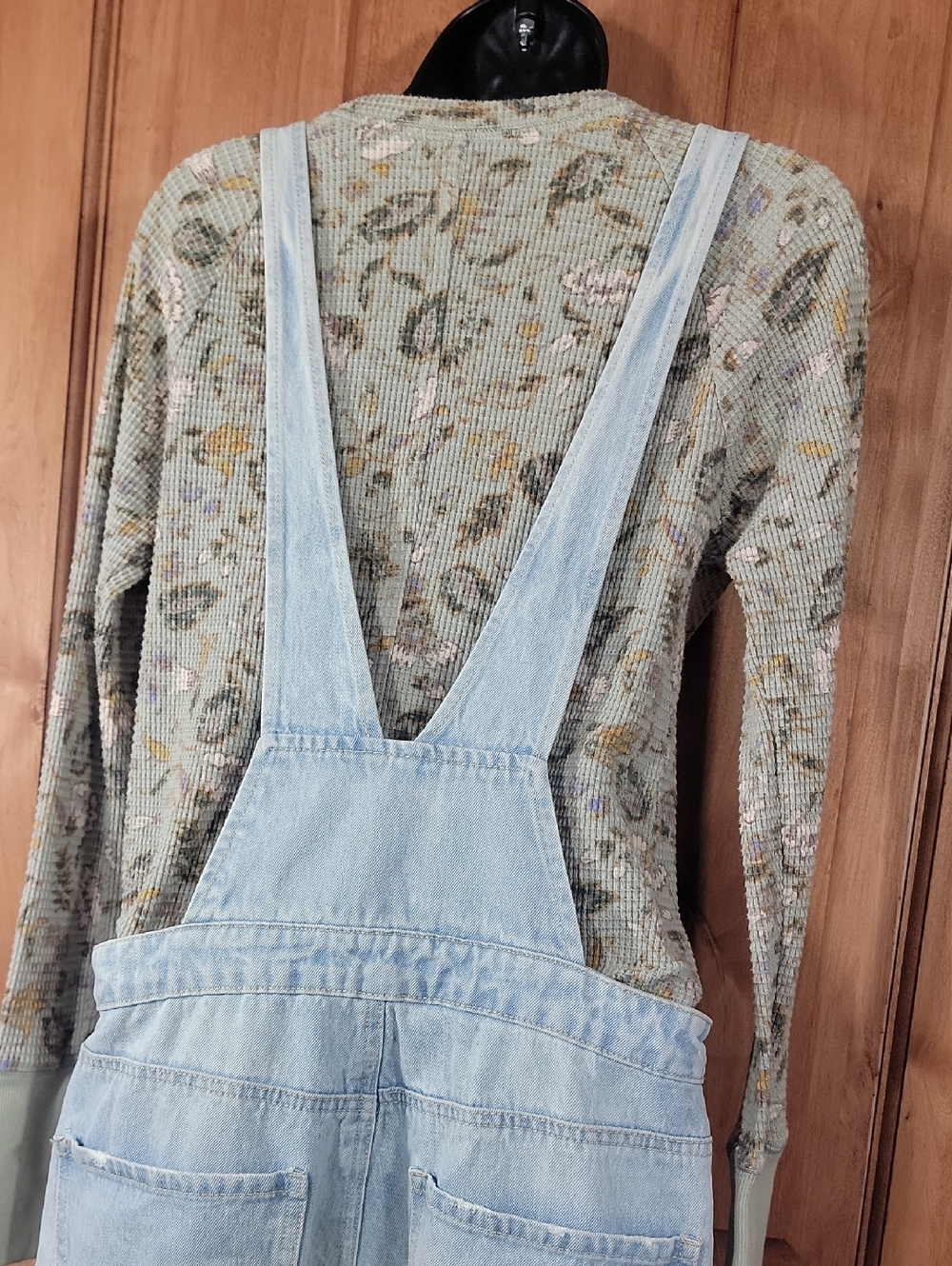 Light Wash Distressed Denim Overalls - Picture 5 of 15